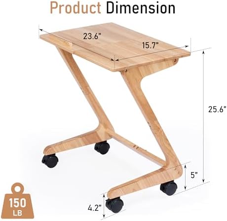 FLYJOE TV Tray Table, TV Dining Table with Casters for Small Spaces, Solid Wood End Table, Sofa Couch Side Table Removable Snack Tray for Coffee Bed Sofa Eating Writing Reading Living Room Bedroom - Image 3