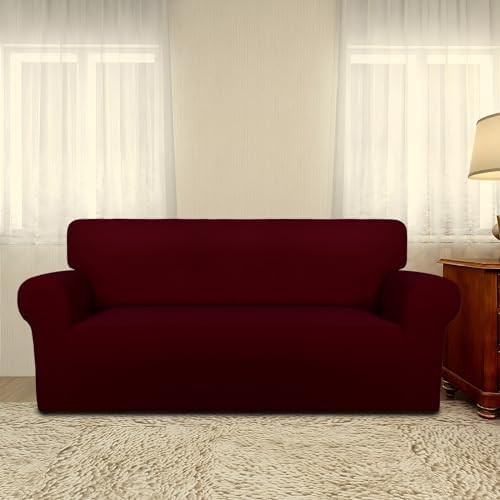 PureFit Stretch Oversized Loveseat Covers Couch Covers for Sofa Wine - Image 2