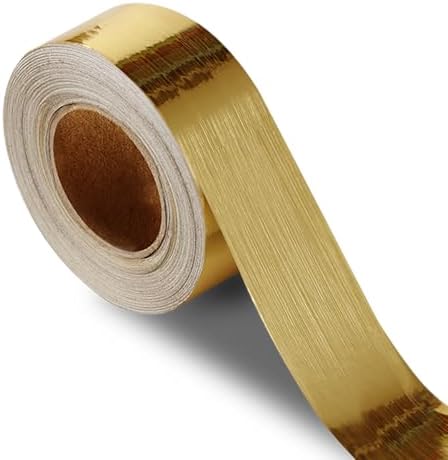 QDYMXUN Brushed Gold Peel and Stick Wallpaper Border, PVC Self Adhesive Removable Contact Paper, Waterproof Mirror Frame Sticker for Bathroom, Kitchen and DIY Decor (394''L x 1.97''W) by QDYMXUN