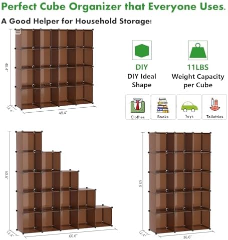 C&AHOME 16 Cube Storage Organizer Cube Shelves Units Storage Cubes, Brown - Image 5