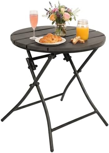TeoKJ Folding Black Small Outdoor Side Tables, HDPS Patio Table by TeoKJ