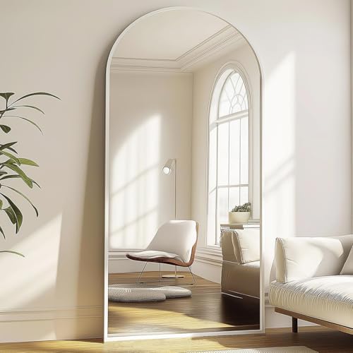 Full Length Mirror, 71''x30'' Floor Mirror with Stand, Arched Wall Mounted Mirror, Large Full Body Mirror with Aluminum Frame Hanging or Leaning for Bedroom, Living Room, Cloakroom (White) by TinyTimes