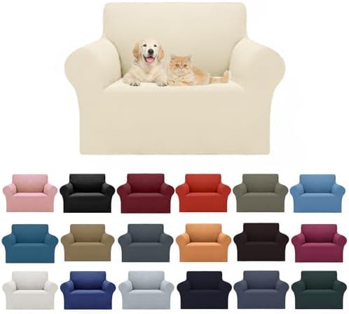 Cupuamon 2026 New Stretch Chair Sofa Slipcovers Couch Cover for 1 Seater Furniture Protector Sofa Covers with Elastic Bottom Jacquard Fabric Small Checks for Pets, Kids - Beige by Cupuamon