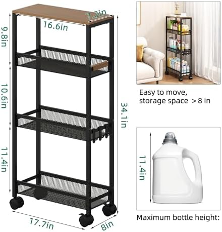4-Tier Slim Utility Rolling Laundry Cart with Wheels, Easy to Assemble - Image 5