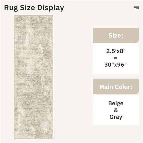 Soalmost Runner Rug 2'6"x8' Kitchen Hallway Runners Abstract Beige/Gray - Image 5