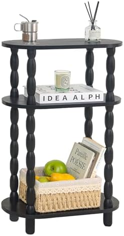 MaxSmeo Small Black Side Table, 3-Tier Narrow End Table with Storage by MaxSmeo