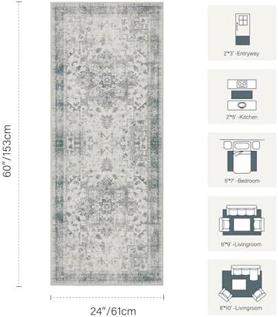 Rugxara 2x5 Washable Runner, Non Slip Boho Hallway & Kitchen Entry Rug - Image 2