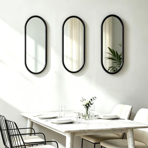 3 pcs Wall Mirrors and Tray Décor Set, Cute Vanity Mirrors with Black Frame, Bathroom Decor for Bedroom, Entryway, Living Room Farmhouse Decor (12”x4,7”) - Image 4