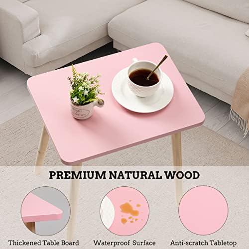 FORAOFUR Small Accent Table, Modern Mini Coffee Table with Natural Wood Legs, Quick Assembly End Furniture for Bedroom Living Area Sofa, Minimalist Design for Nuresery and Compact Homes, Pink - Image 4