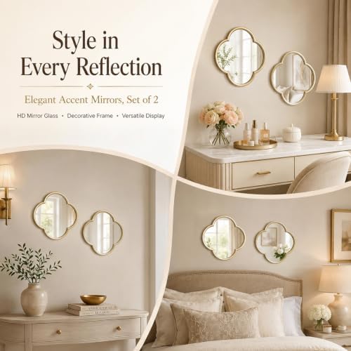 2 Pack Clover Wall Mirrors, Real Glass Decorative Mirrors with Metal Frame, 12" Small Four Leaf Clover Shaped Mirror for Wall Decor, HD Clarity Vanity Mirror Tiles for Bedroom, Living Room - Image 7