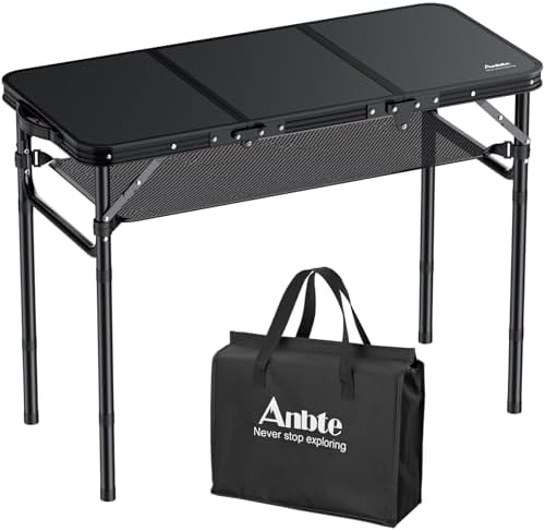 Anbte Folding Camping Table with Storage Net, 3ft Portable Table, 35" x 16" by Anbte
