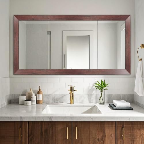 DESOMINOR 32FT Peel &Stick Wood Grain Wallpaper Border Removable Waterproof Bathroom Mirror Frame Sticker (Red, 3.93Inch X 32.8Ft) - Image 3