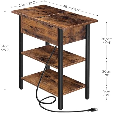 HOOBRO End Table with Charging Station, Narrow Side Table, Flip Top Nightstand with USB Ports and Outlets, Bedside Tables with Shelf for Small Spaces, Living Room, Rustic Brown BF341BZ01 - Image 3