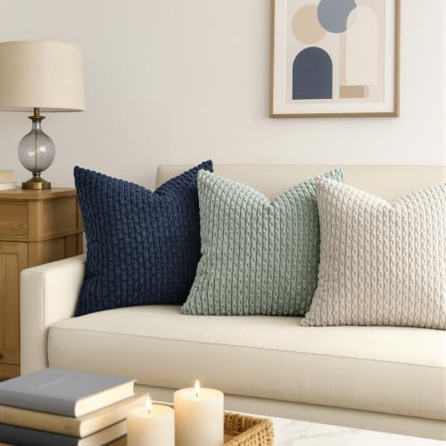 MIULEE Decorative Throw Pillow Covers 20x20 Navy Blue Textured Corduroy - Image 2