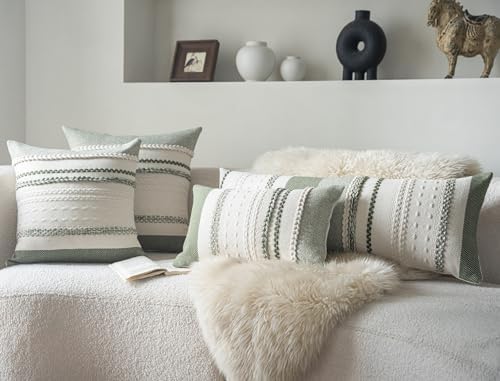 Cethom Boho Lumbar Pillow Covers 14x36 Inch Long, Green Textured Decorative Couch Pillow Cases for Farmhouse Home Decor, Accent Cushion Cover for Sofa, Bed, Living Room, Bedroom, Pack of 1 - Image 6