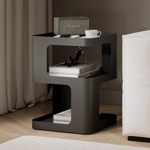 Modern Side Table for Sofa & Couch,Black Metal Bedside Table,3 Tier end Tables with Storage for Living Room & Bedroom,Compact Nightstand for Small Spaces,No Assembly Required - Image 4