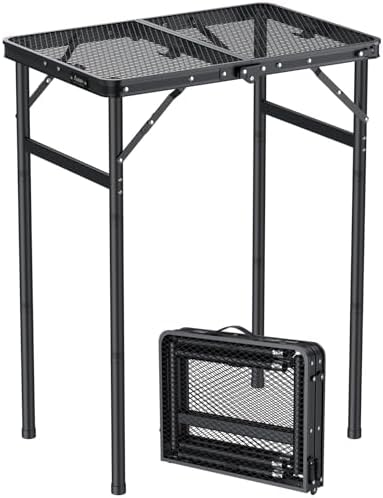 Anbte 2ft Folding Camping Grill Table Max 29.5", 3 Adjustable Height, Black by Anbte