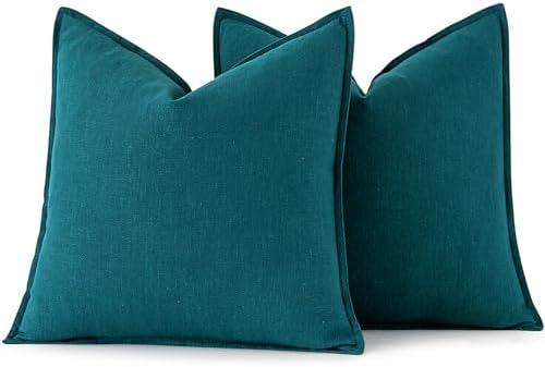 MIULEE Decorative Linen Euro Sham Pillow Covers 24x24 Teal Blue - Image 6