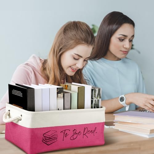 Marsui 1 Pcs TBR Basket Book Storage Bin Bookish Gifts, White Pink - Image 4