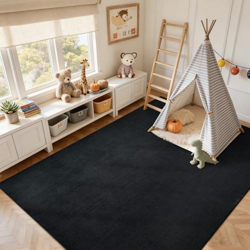 5x7 Pure Black Area Rug Non-Slip Washable Soft Thin for Living Room Bedroom - Image 5