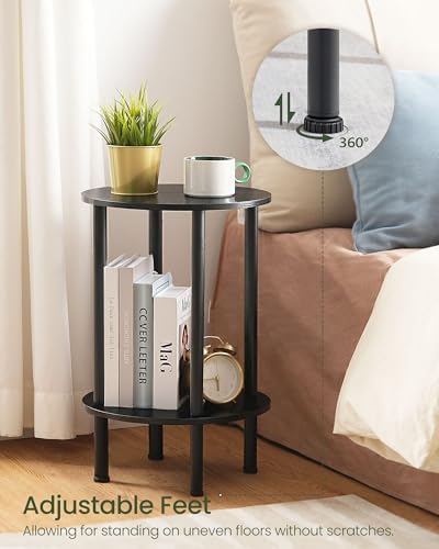 CHOEZON Side Table Set of 2, 2-Tier Round End Table, Small Nightstand with Sturdy Metal Tube, Industrial Coffee Table, for Living Room, Bedroom, Black TBZ01P2BB - Image 5