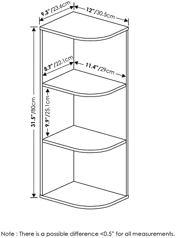 Furinno PASIR Book Shelf, 3-Tier Corner Bookshelf with Open Shelf, Standing Bookcase, 9.3 x 12 x 31.5 for Organization and Storage, for Living Room, Bedroom, Home Office, White - Image 3