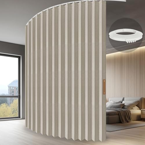 JILRON Accordion Partition Curtain with Ceiling Track - Space-Saving Room Divider, Tool-Free Installation(Off-White 100" W x 84" L-Pack of 1) by JILRON