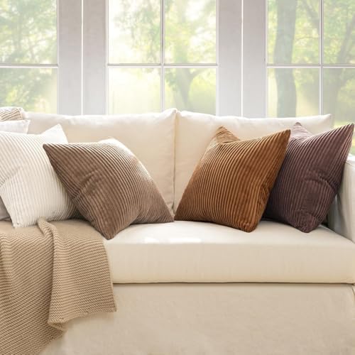MIULEE Fall Corduroy Decorative Throw Pillow Covers Brown Series 24x24 - Image 5