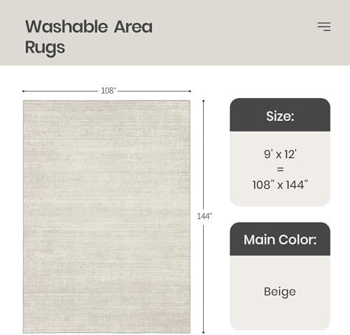 Valenrug Area Rugs 9x12 Living Room, Large Washable Rug Non Slip, Beige - Image 2
