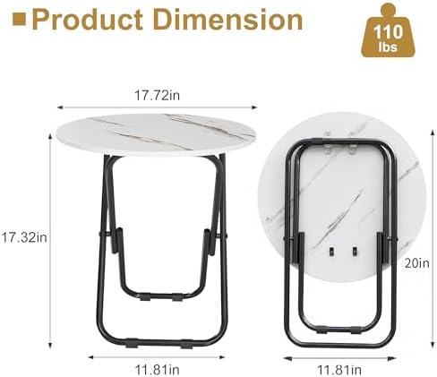 VECELO Patio Outdoor Side Table Set of 2,17.7 inch Small Folding Table Round Waterproof Wood Table,Foldable Anti-Rust Metal Legs Snack Desk for Garden Balcony,Yard,Living Room - Image 3