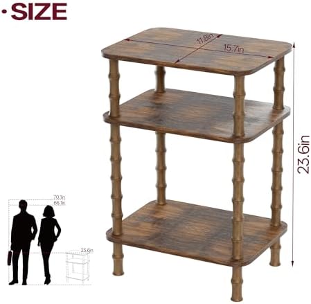 Side Table,Living Room End Tables with 3-Tier,Small Nightstand Table for Small Spaces,Sofa Side,Bedside, Bathroom,Coffee Table,Modern Bedside Table,Stable Frame,Easy Set Up (Rustic Brown) - Image 5