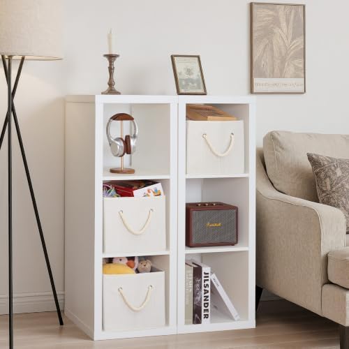 StorageWorks Fabric Storage Bins with Rope Handles, Beige, Extra Large - Image 4