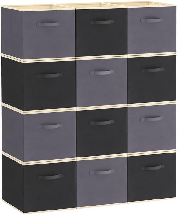 Lifewit Storage Cubes, 11 Inch Organizer Bins, 18L Gray&Black, 12 Packs by Lifewit