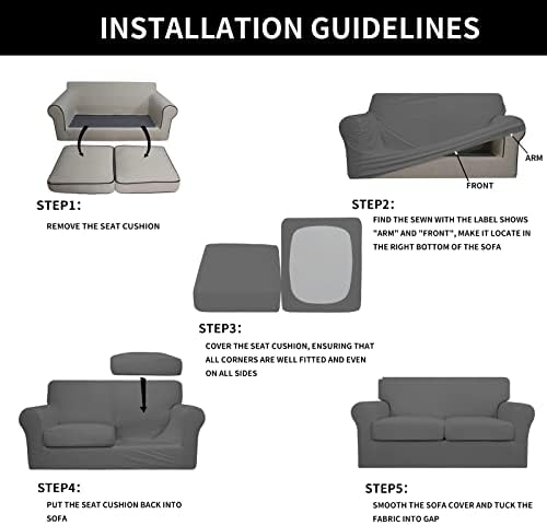 Easy-Going 3 Pieces Stretch Soft Couch Cover for Dogs - Washable Sofa Slipcover for 2 Separate Cushion Couch - Elastic Furniture Protector for Pets, Kids (Loveseat, Gray, Medium) - Image 6