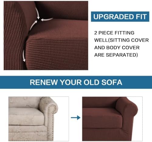 H.VERSAILTEX 2 Piece Couch Cover Stretch Stylish Chair Cover Furniture Cover/Protector Featuring Jacquard Textured Twill Fabric, High Spandex Slipcover Machine Washable (Chair, Burnt Brick) - Image 6