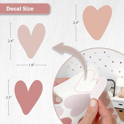 Boho Hearts Wall Decals - Set of 62 Pink, Beige, Brown & Mauve Heart Stickers for Bedroom, Nursery & Living Room - Peel & Stick Removable Vinyl Wall Decor - Image 5