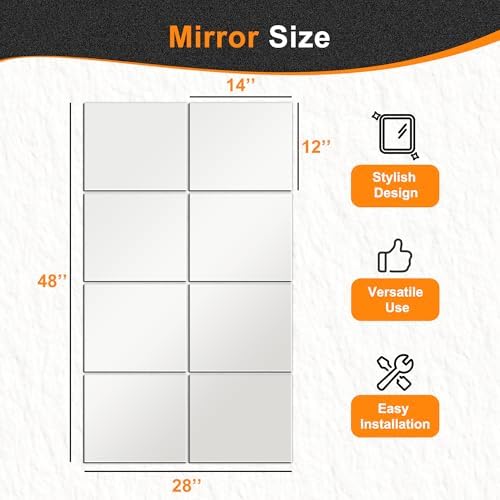 Delma Frameless Mirror Tiles 14"x12"x8 Pcs Wall Mounted - Image 4