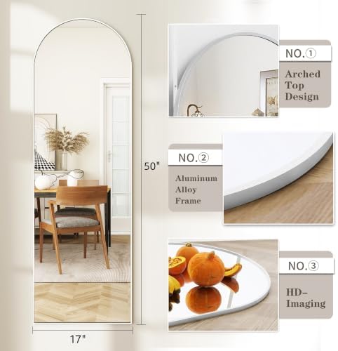 50"x 17" Full Length Door Mirror with Stand, Hanging Mirror, White - Image 2