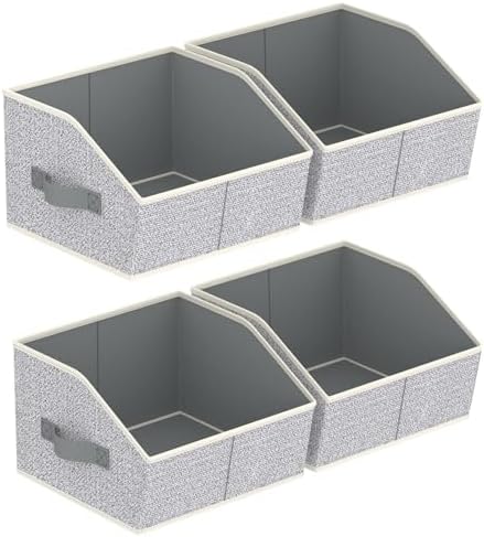 Homsorout Storage Bins for Shelves - Small Trapezoid Closet Shelf Organizer, Fabric Organization Bins with Handles, Storage Baskets for Clothes, Towel, Purse, 4 Pack, Light Gray by Homsorout