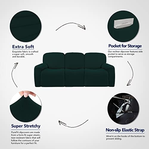 PureFit Super Stretch 3 Seats Recliner Sofa Couch Cover with Pocket - Image 3
