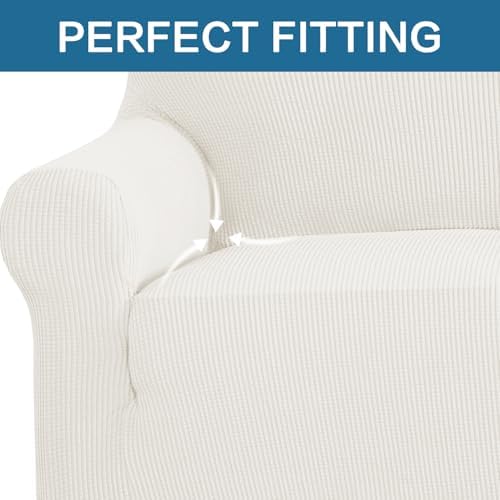 H.VERSAILTEX Stretch Couch Covers for Sofa 1 Piece Slipcovers for Couch and Sofas 3 Seater Couch Cover Feature Thick Jacquard Fabric with Elastic Bottom(Large Sofa 90"-100" Wide, Porcelain White) - Image 4