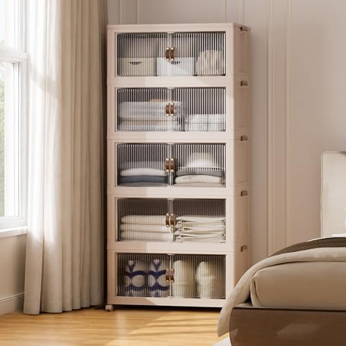 SAILUN 635Qt Stackable Storage Bins,Storage Cabinet a Lid,5Pack Blush White by SAILUN
