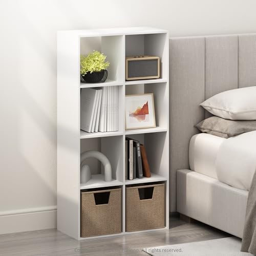 Furinno PELLI Book Shelf, 8-Cube Bookshelf, Horizontal Cube Storage Organizer Bookcase, 11.7 x 23.7 x 47, for Living Room, Bedroom, Home Office, White - Image 2