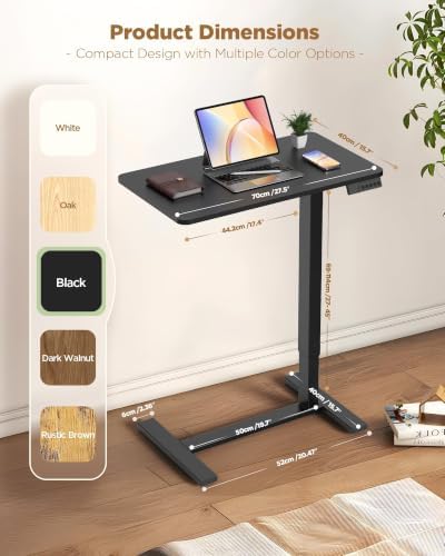 28"x 16" Electric Overbed Table, Rolling Laptop Desk for Bed, Black - Image 3
