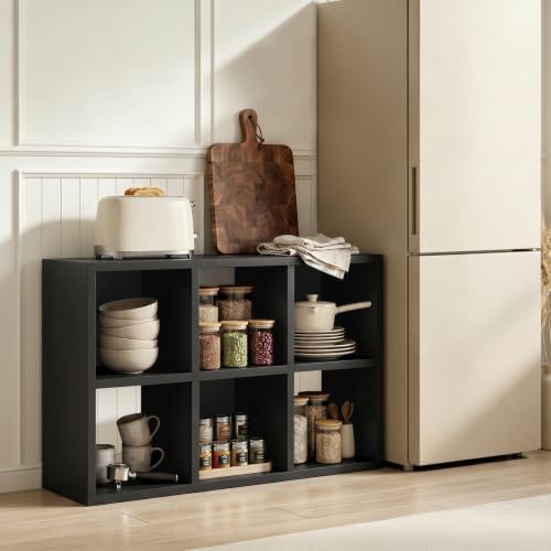 LUCKLIFE 6-Cube Storage Organizer, Modular Bookcase Shelf with Vertical or Horizontal Use, Fits 11×11" Bins, Optional Back Panels, for Living Room, Office, Carbon Black by Furnitureseries