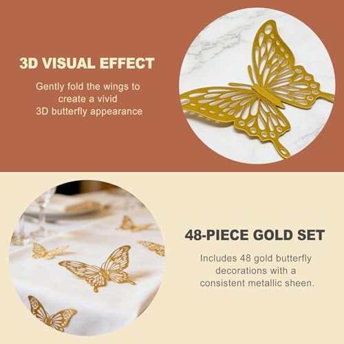 48 Pcs Gold 3D Butterfly Wall Decor Aesthetic Room Hanging Charm Metallic Texture Removable Wall Decals for Birthday Party Celebration Home Nursery Classroom DIY Craft Accessory Kit - Image 3