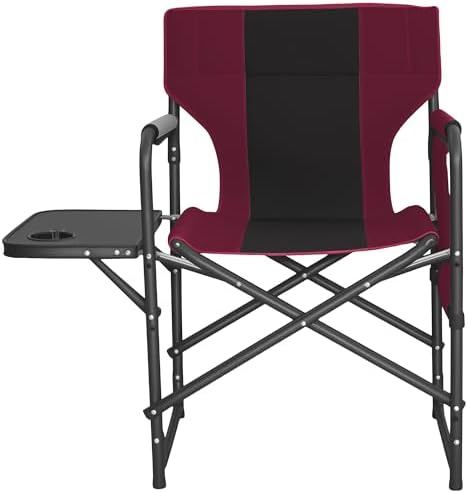 Directors Chair 17.5" Seat Height, Bar Height Folding Chair with Side Table, Foldable Camping Chair with Side Pocket for Makeup Artist, Sports Event, Supports 400LBS - Red by Tisetrail