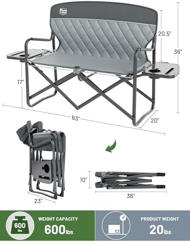TIMBER RIDGE 600lbs Double Camping Chair Portable Loveseat Director Chairs - Image 3
