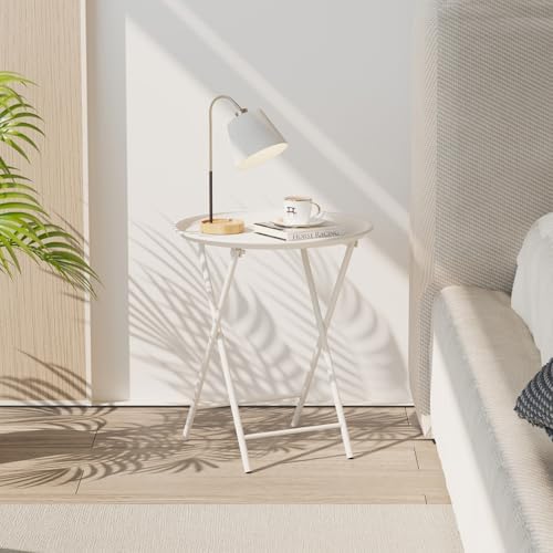 Garden 4 you Folding TV Tray Table, Metal Round Side Table, White Dinner Table with Metal Frame, Modern Outdoor Tray Table for Living Room, Bedroom, Patio & Small Spaces, 2 Packs - Image 7
