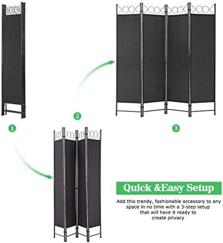 FDW 4-Panel Folding Room Divider | 6ft, Black | Light & Portable - Image 3